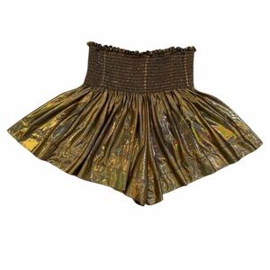 Queen of Sparkles Gold Holographic Metallic Smocked Shorts Size Small